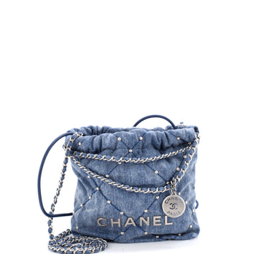 Chanel 22 Chain Hobo Quilted Studded Denim Mini