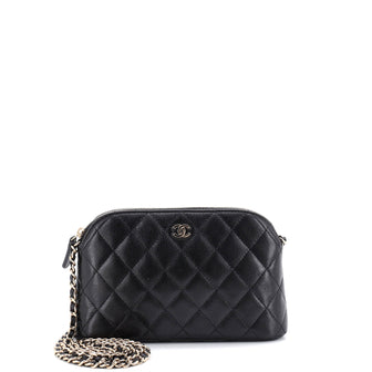Chanel CC Dome Zip Clutch with Chain Quilted Caviar Small