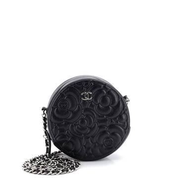 Chanel Round Clutch with Chain Camellia Goatskin Mini