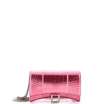 Balenciaga Hourglass Chain Wallet Crocodile Embossed Leather