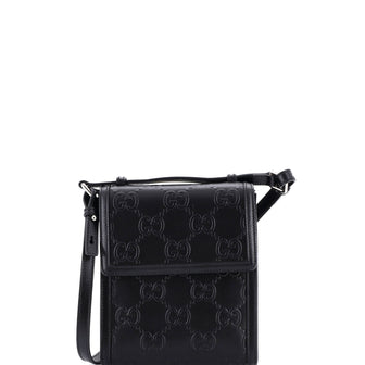 Gucci Flap Crossbody Bag GG Embossed Perforated Leather Small