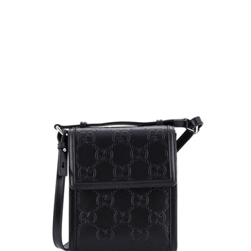 Gucci Flap Crossbody Bag GG Embossed Perforated Leather Small