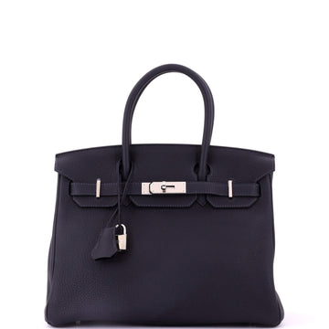 Hermes Birkin Handbag Blue Togo with Palladium Hardware 30