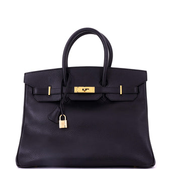 Hermes Birkin Handbag Black Ardennes with Gold Hardware 35