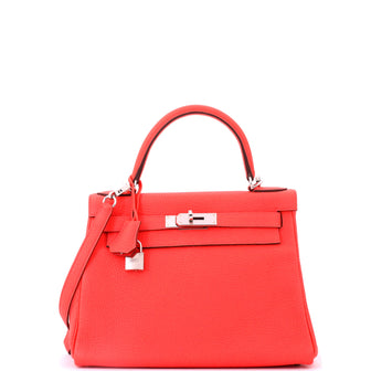 Hermes Kelly Handbag Pink Clemence with Palladium Hardware 28