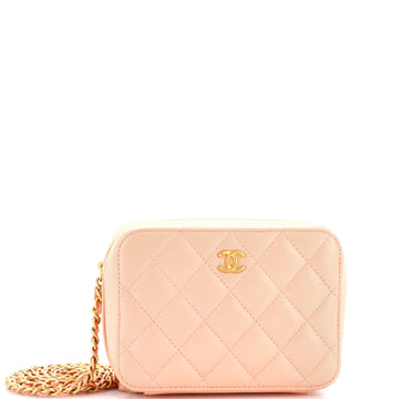 Chanel Pearl Crush Zip Around Vanity Case with Chain Quilted Lambskin Mini
