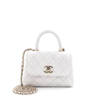 Chanel Coco Top Handle Clutch with Chain Quilted Caviar Mini