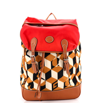Gucci Interlocking G Patch Flap Buckle Backpack Printed Nylon with Canvas and Leather