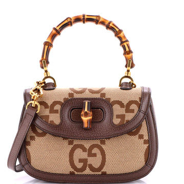Gucci Bamboo 1947 Top Handle Bag Jumbo GG Canvas Small