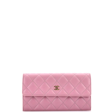 Chanel CC Gusset Flap Wallet Quilted Lambskin Long