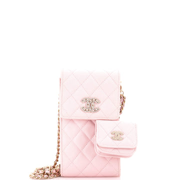 Chanel Crystal CC Flap Phone Holder Crossbody Bag with AirPods Pro Case Quilted Caviar