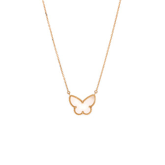 Van Cleef & Arpels Lucky Alhambra Butterfly Pendant Necklace 18K Yellow Gold with Mother of Pearl