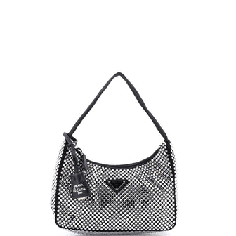 Prada Re-Edition 2000 Hobo Crystal Embellished Satin Mini