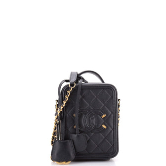 Chanel Filigree Vertical Vanity Case Quilted Caviar