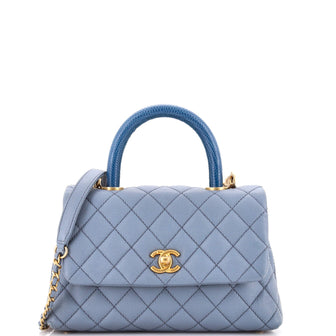 Chanel Coco Top Handle Bag Quilted Caviar with Lizard Mini