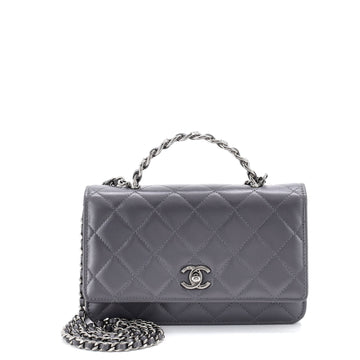 Chanel Top Handle Phone Holder with Chain Quilted Shiny Calfskin with Crystals