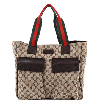 Gucci Double Pocket Web Handle Tote GG Canvas Medium