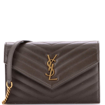 Saint Laurent Classic Monogram Wallet on Chain Matelasse Chevron Leather Small