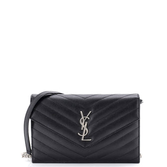 Saint Laurent Classic Monogram Wallet on Chain Matelasse Chevron Leather Small