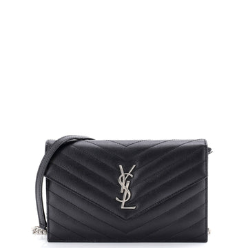 Saint Laurent Classic Monogram Wallet on Chain Matelasse Chevron Leather Small