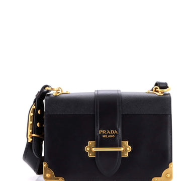 Prada Cahier Crossbody Bag Leather and Saffiano Leather Large
