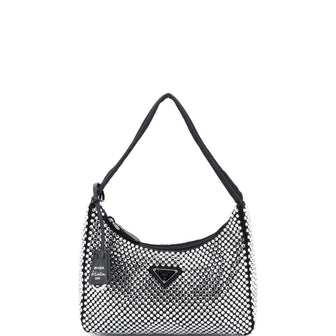 Prada Re-Edition 2000 Hobo Crystal Embellished Satin Mini