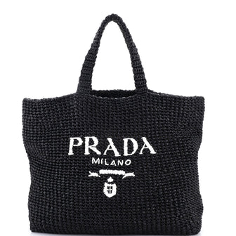 Prada Logo Tote Raffia Large
