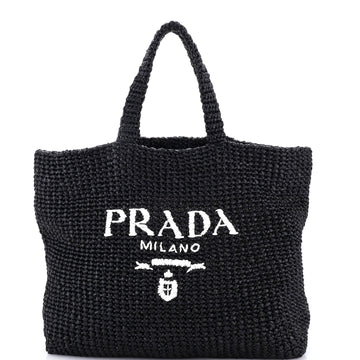 Prada Logo Tote Raffia Large