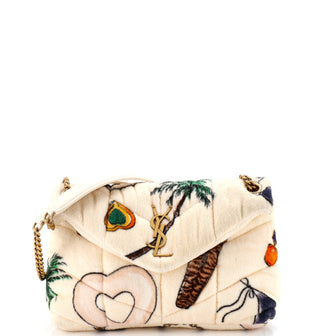 Saint Laurent Loulou Puffer Shoulder Bag Quilted Printed Terry Cloth Small