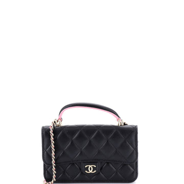 Chanel Classic Top Handle Flap Phone Holder with Chain Quilted Lambskin