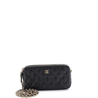 Chanel Double Zip Clutch with Chain Quilted Caviar