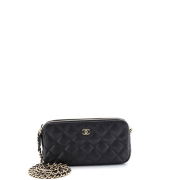 Chanel Double Zip Clutch with Chain Quilted Caviar