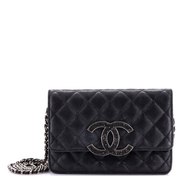 Chanel Crystal CC Wallet on Chain Quilted Iridescent Goatskin