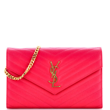 Saint Laurent Classic Monogram Wallet on Chain Matelasse Chevron Leather Medium