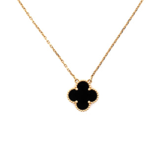 Van Cleef & Arpels Vintage Alhambra Pendant Necklace 18K Yellow Gold and Onyx