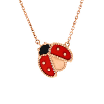 Van Cleef & Arpels Lucky Spring Open Wings Ladybug Pendant Necklace 18K Rose Gold with Carnelian and Onyx