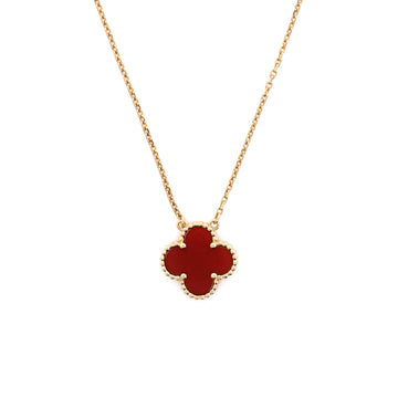 Van Cleef & Arpels Vintage Alhambra Pendant Necklace 18K Yellow Gold and Carnelian