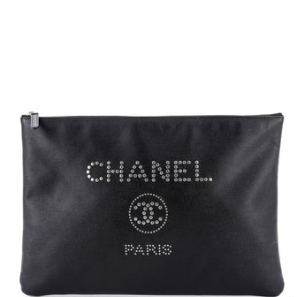 Chanel Deauville Pouch Studded Caviar Large