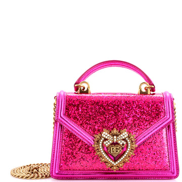 Dolce & Gabbana Devotion Top Handle Bag Glitter Leather Small