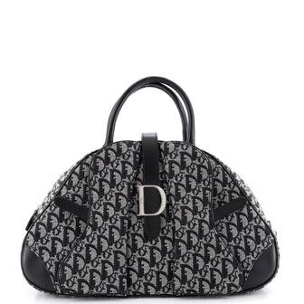 Christian Dior Vintage Saddle Bowler Bag Diorissimo Canvas Medium