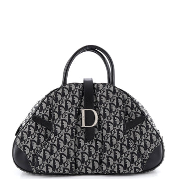 Christian Dior Vintage Saddle Bowler Bag Diorissimo Canvas Medium