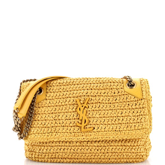 Saint Laurent Niki Chain Flap Bag Raffia Medium