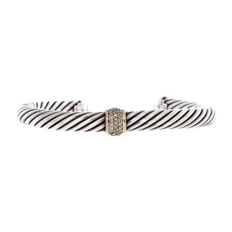 David Yurman Cable Classic Center Station Bracelet Sterling Silver with 18K Yellow Gold and Diamonds 7mm
