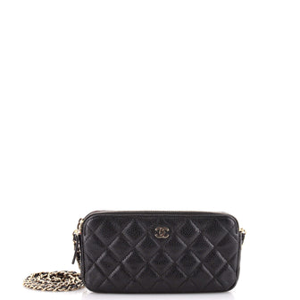 Chanel Double Zip Clutch with Chain Quilted Caviar