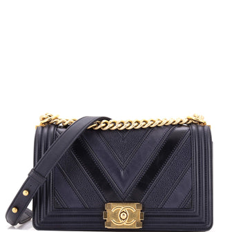 Chanel Boy Flap Bag Chevron Caviar and Calfskin Old Medium