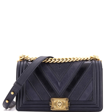 Chanel Boy Flap Bag Chevron Caviar and Calfskin Old Medium