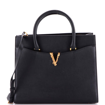 Versace Virtus Front Pocket Tote Leather Large