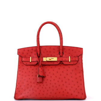 Hermes Birkin Handbag Pink Ostrich with Gold Hardware 30