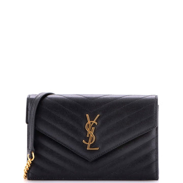 Saint Laurent Classic Monogram Wallet on Chain Matelasse Chevron Leather Small