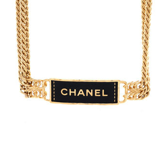 Chanel Logo Plate Chain Link Belt Metal with Leather